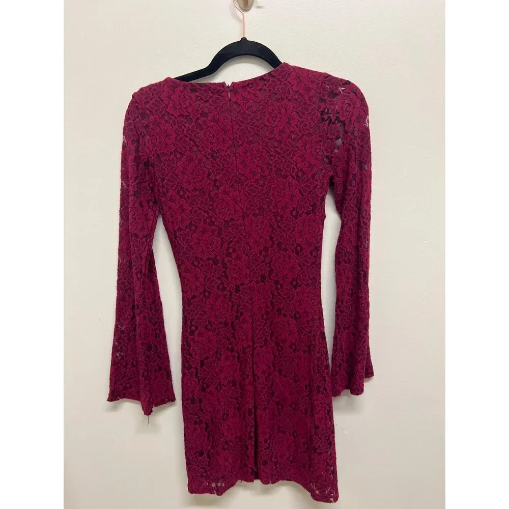 Lulus Burgundy Lace Long Sleeve Mini Dress With Sweetheart Neckline - Picture 4 of 4